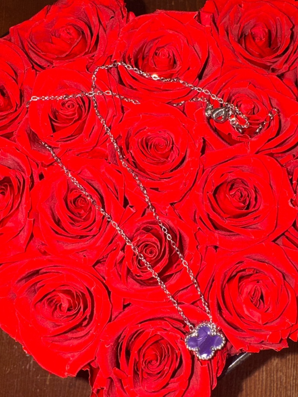 Purple Clover Pendant Necklace Stainless Steel Chain Alhambra Inspired